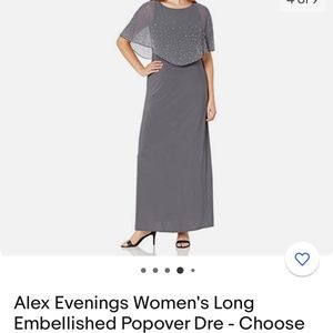 Alex Evenings Women Long Embellished Popover Dre- Smoke-Size 10
